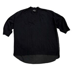 DKNY Black Multimedia Chiffon Back Knit Top XS